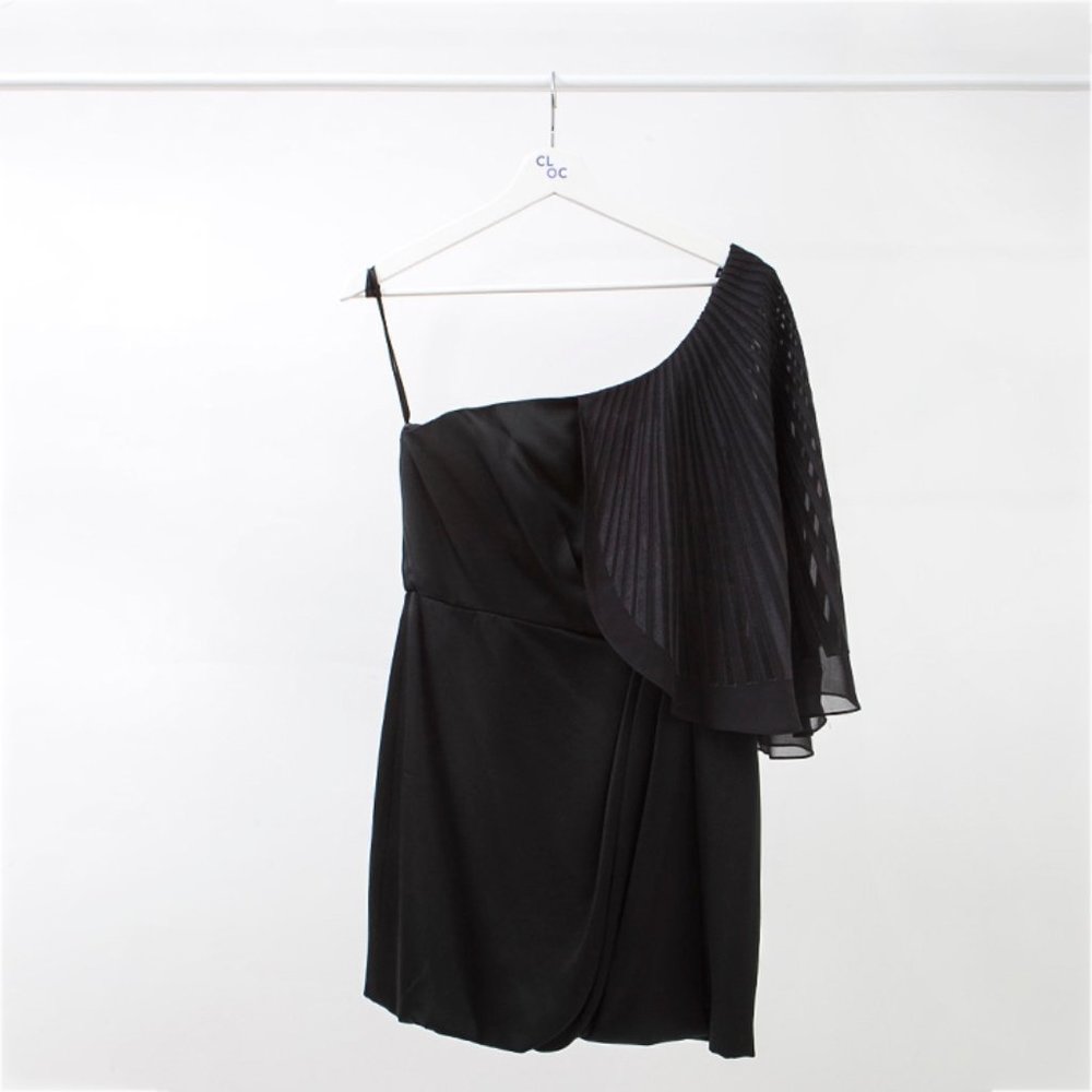 BCBG Max Azria Runway One Shoulder Black Mini Dres
